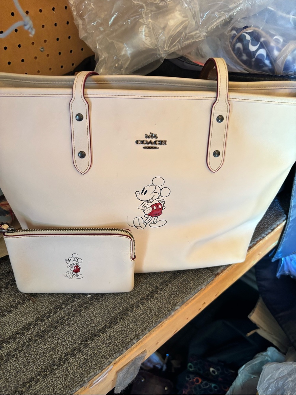 Coach Cream Leather Mickey Tote with Matching Wristlet
